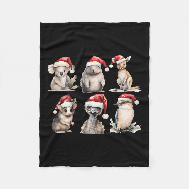 Funny Aussie Animals Christmas Santa Australian An Fleece Blanket (Front)