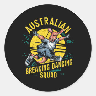 Funny Australian Break Dancing Squad Kangaroo  Classic Round Sticker