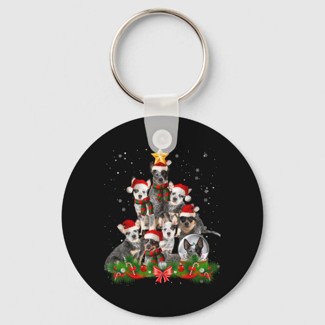 Funny Australian Cattle Dog Dog Christmas Tree Key Ring (Front)