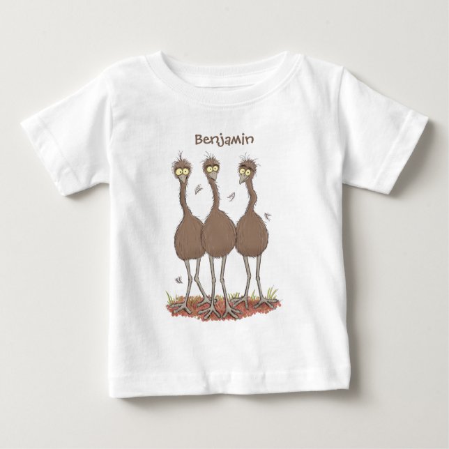 Funny Australian emu trio cartoon illustration Baby T-Shirt (Front)