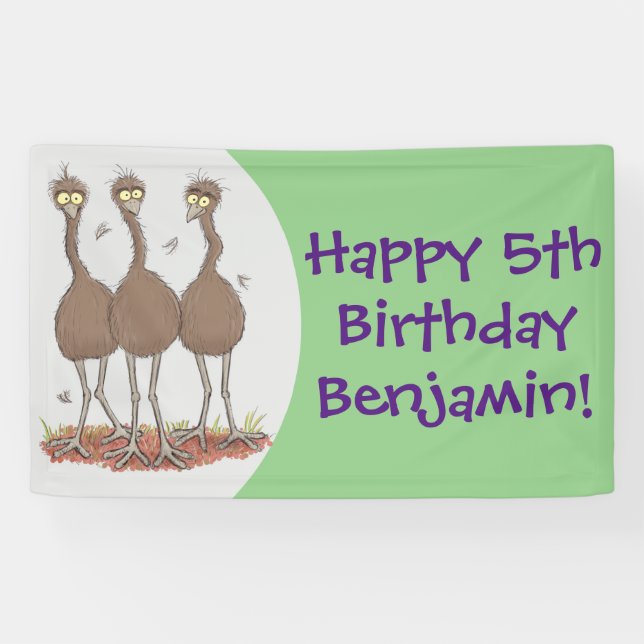 Funny Australian emu trio cartoon illustration Banner (Horizontal)
