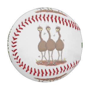 Funny Australian emu trio cartoon illustration Baseball