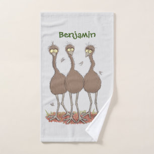 Funny Australian emu trio cartoon illustration Bath Towel Set
