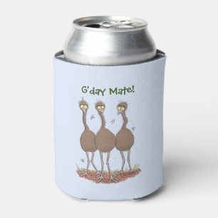 Funny Australian emu trio cartoon illustration Can Cooler