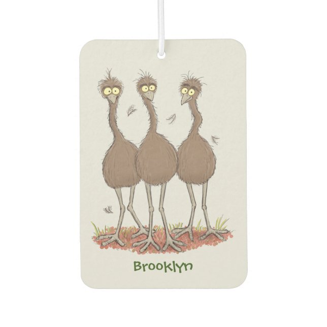 Funny Australian emu trio cartoon illustration  Car Air Freshener (Front)