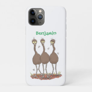 Funny Australian emu trio cartoon illustration iPhone 11 Pro Case