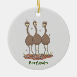 Funny Australian emu trio cartoon illustration Ceramic Ornament