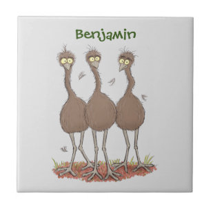 Funny Australian emu trio cartoon illustration Ceramic Tile