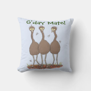 Funny Australian emu trio cartoon illustration Cushion