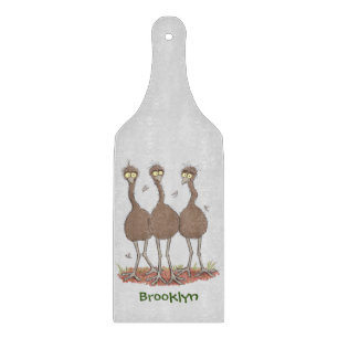 Funny Australian emu trio cartoon illustration Cutting Board