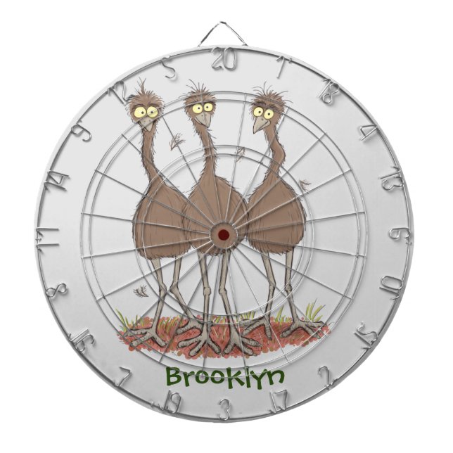 Funny Australian emu trio cartoon illustration Dartboard (Front)