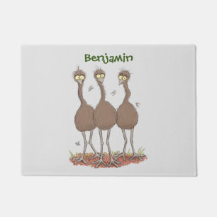 Funny Australian emu trio cartoon illustration Doormat