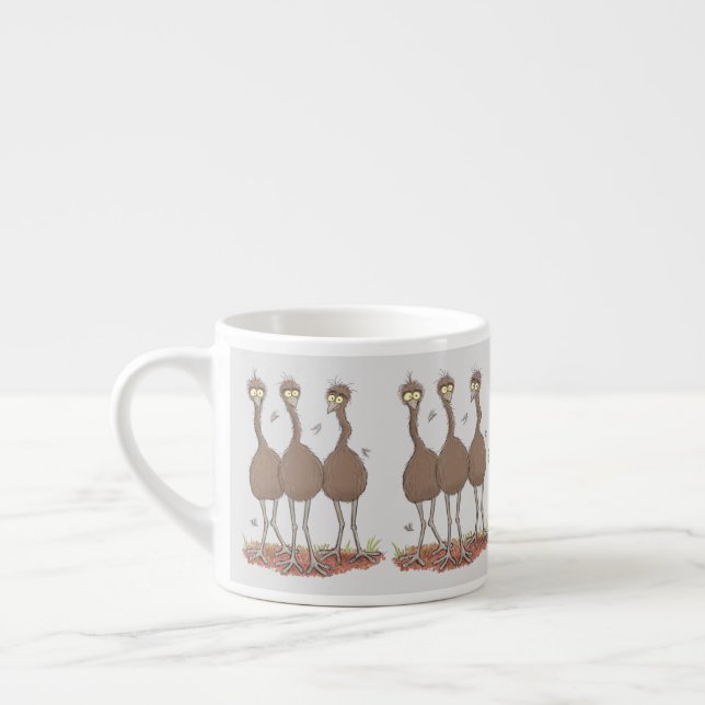 Funny Australian emu trio cartoon illustration Espresso Cup (Left)