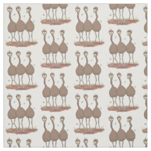 Funny Australian emu trio cartoon illustration Fabric