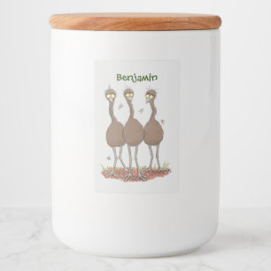 Funny Australian emu trio cartoon illustration Food Label