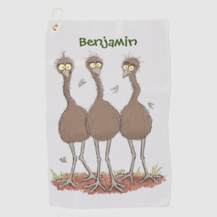 Funny Australian emu trio cartoon illustration Golf Towel