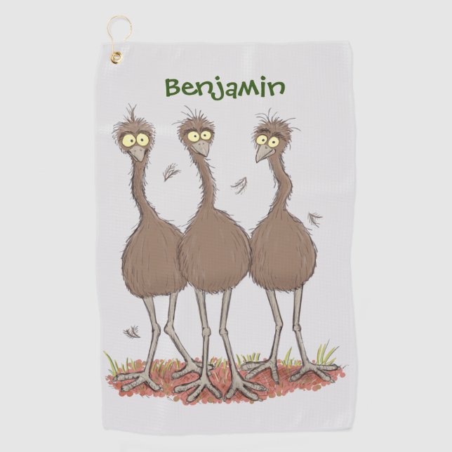 Funny Australian emu trio cartoon illustration  Golf Towel (Front)