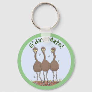 Funny Australian emu trio cartoon illustration Key Ring