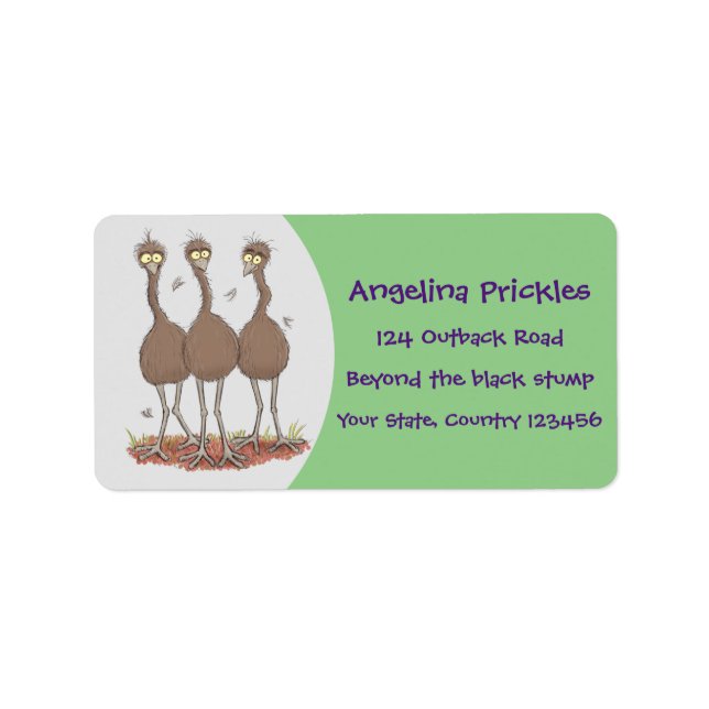 Funny Australian emu trio cartoon illustration Label (Front)