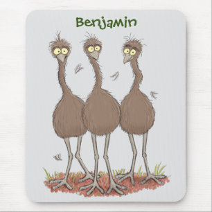 Funny Australian emu trio cartoon illustration Mouse Pad
