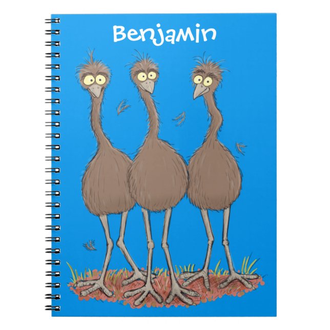 Funny Australian emu trio cartoon illustration Notebook (Front)