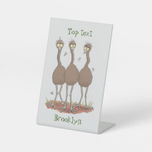 Funny Australian emu trio cartoon illustration Pedestal Sign