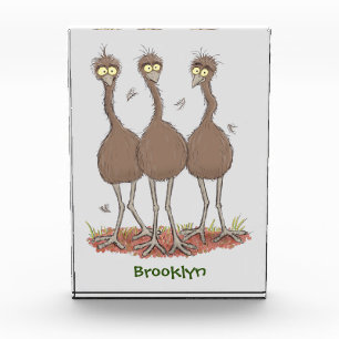 Funny Australian emu trio cartoon illustration Photo Block