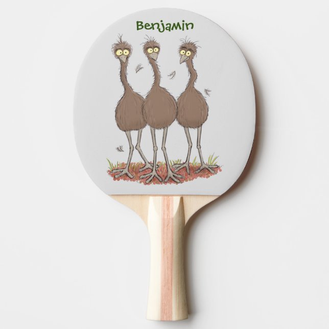 Funny Australian emu trio cartoon illustration Ping Pong Paddle (Front)