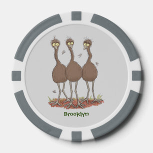 Funny Australian emu trio cartoon illustration Poker Chips
