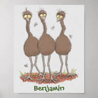 Funny Australian emu trio cartoon illustration