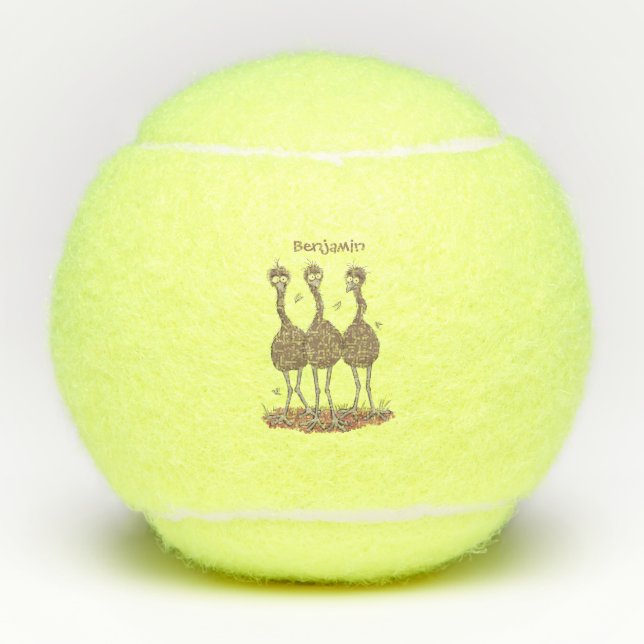 Funny Australian emu trio cartoon illustration Tennis Balls (Front)