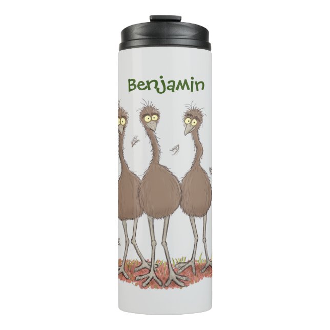 Funny Australian emu trio cartoon illustration Thermal Tumbler (Front)
