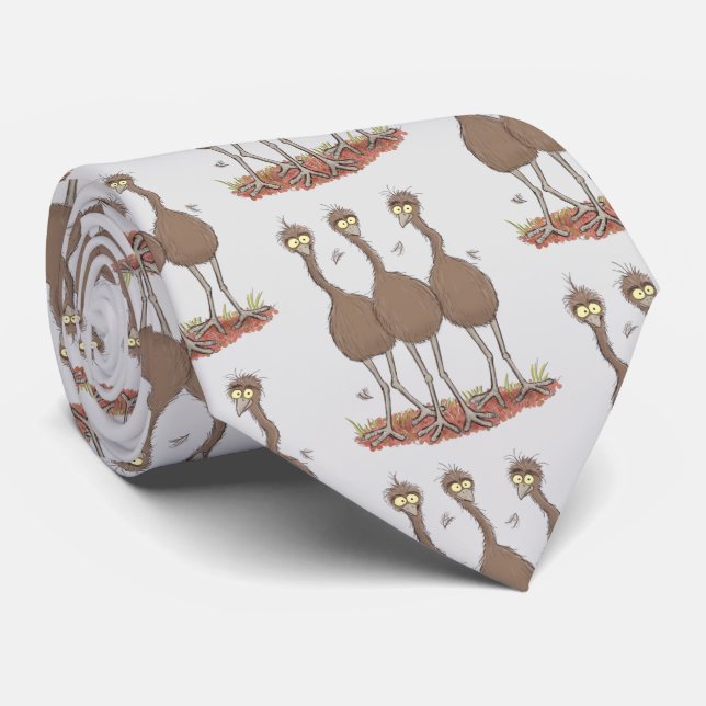 Funny Australian emu trio cartoon illustration Tie (Rolled)