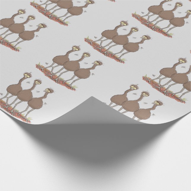 Funny Australian emu trio cartoon illustration Wrapping Paper (Corner)