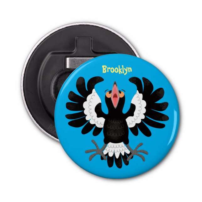 Funny Australian magpie cartoon illustration  Bottle Opener (Front)