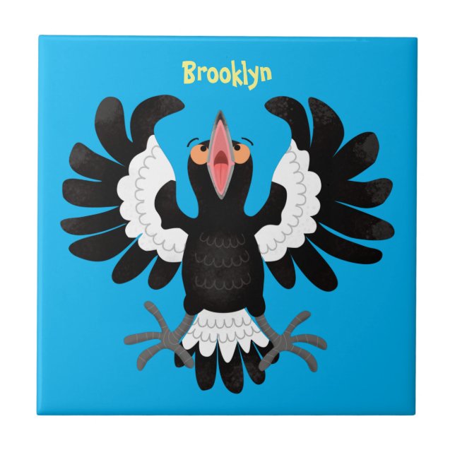 Funny Australian magpie cartoon illustration  Ceramic Tile (Front)