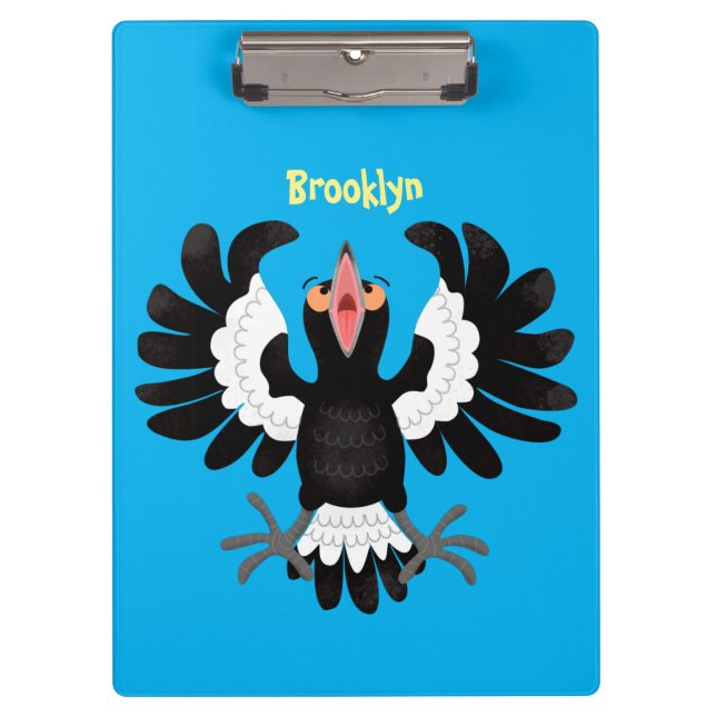 Funny Australian magpie cartoon illustration Clipboard (Front)