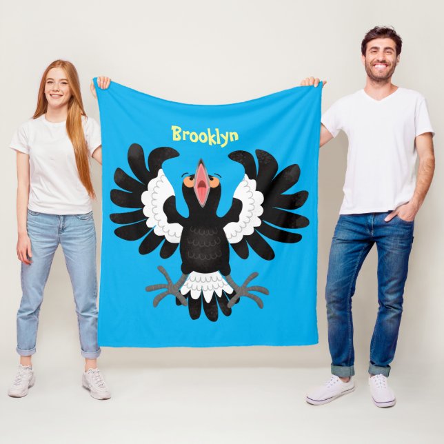 Funny Australian magpie cartoon illustration Fleece Blanket (In Situ)