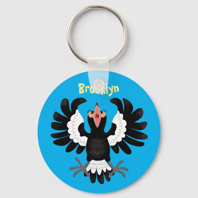 Funny Australian magpie cartoon illustration Key Ring (Front)