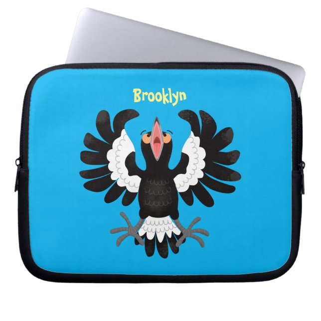 Funny Australian magpie cartoon illustration Laptop Sleeve (Front)