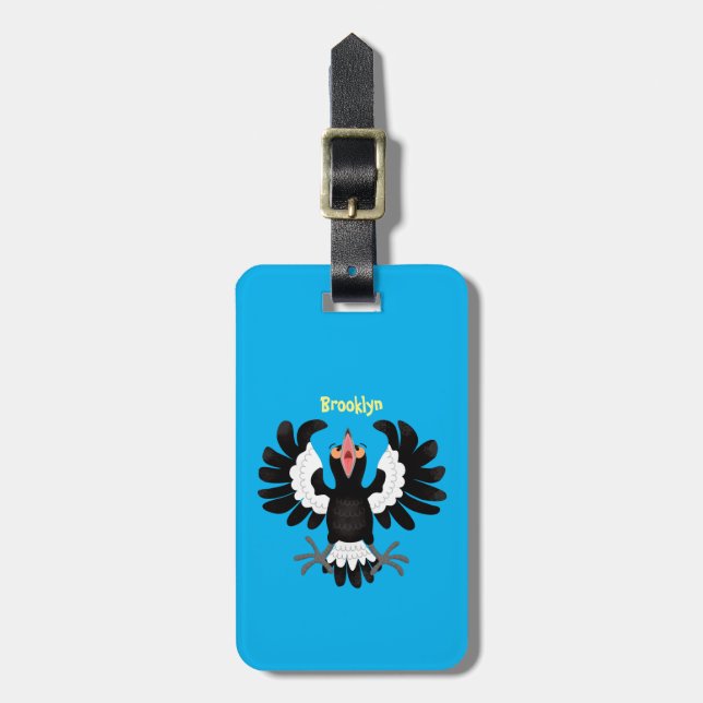 Funny Australian magpie cartoon illustration Luggage Tag (Front Vertical)
