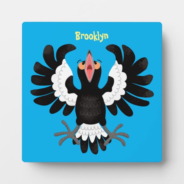 Funny Australian magpie cartoon illustration  Plaque (Front)