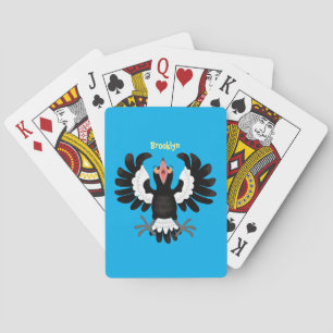 Funny Australian magpie cartoon illustration Playing Cards