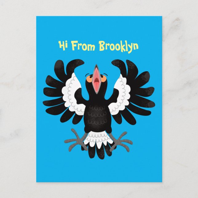 Funny Australian magpie cartoon illustration Postcard (Front)