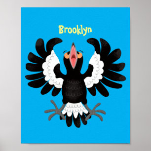 Funny Australian magpie cartoon illustration Poster