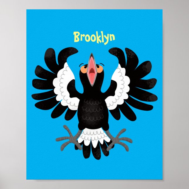 Funny Australian magpie cartoon illustration Poster (Front)