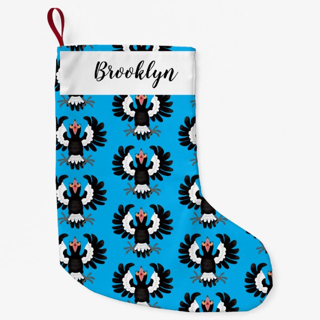 Funny Australian magpie cartoon illustration Small Christmas Stocking (Front)