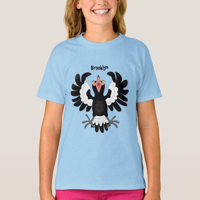 Funny Australian magpie cartoon illustration T-Shirt (Front)