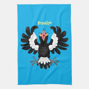 Funny Australian magpie cartoon illustration Tea Towel