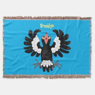 Funny Australian magpie cartoon illustration Throw Blanket